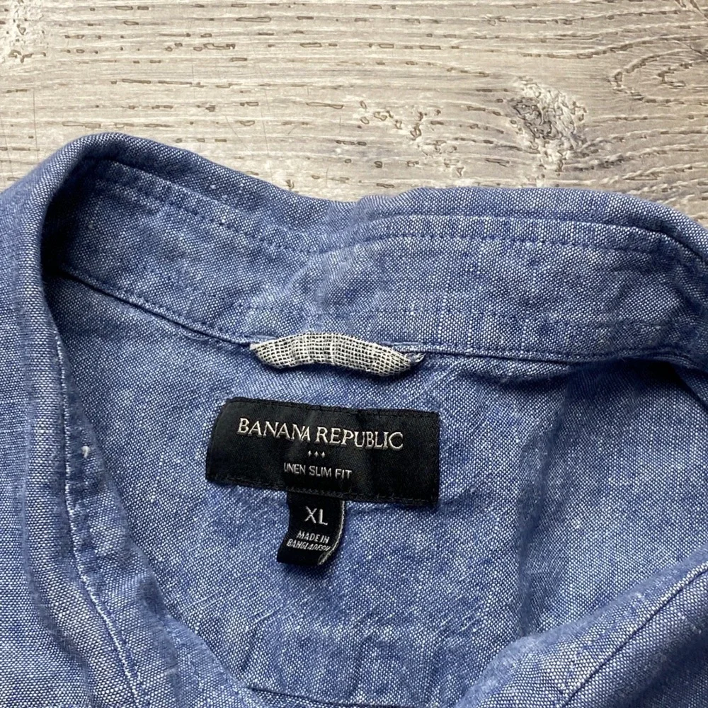 Banana Republic Shirt Linen Slim Fit Mens XL Blue Long Sleeve Button Down